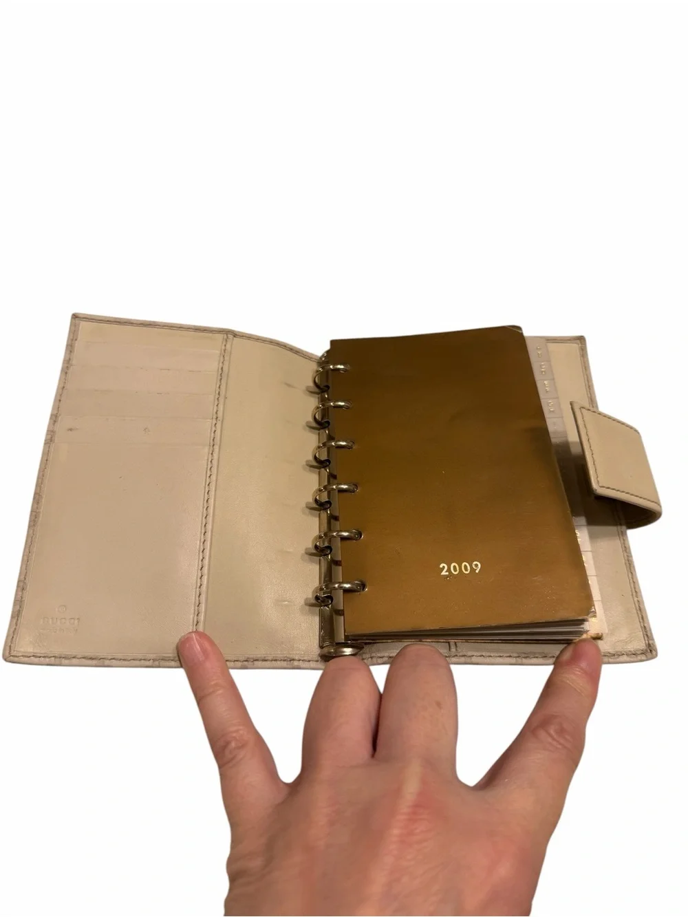 Gucci Cream Embossed GG Leather 6 Ring Agenda/Planner